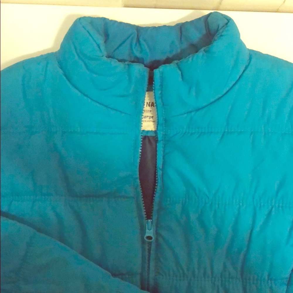 Old Navy puffy winter jacket aqua blue color.